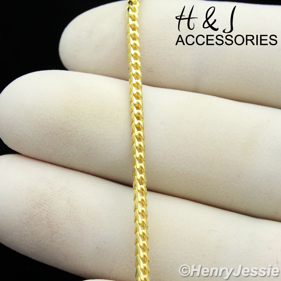24″MEN 925 STERLING SILVER 2.5MM GOLD PLATED FRANCO BOX CURB LINK NECKLACE*ASN6