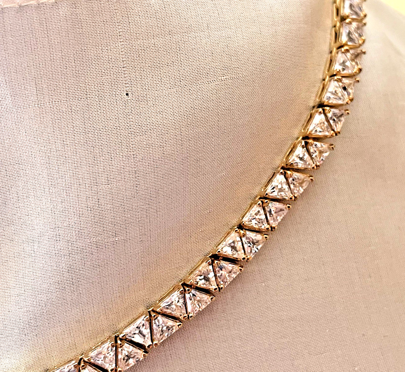 Suzanne Somers Sterling Silver Gold Vermeil Trillion Cut Necklace. 17.5″ Long