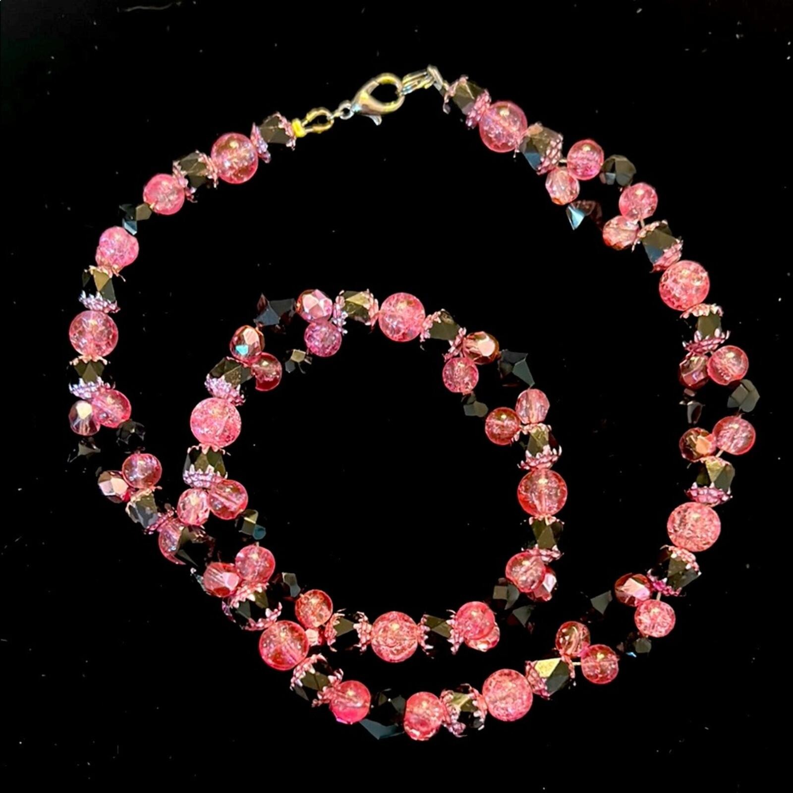 Pink and Black Beaded Necklace