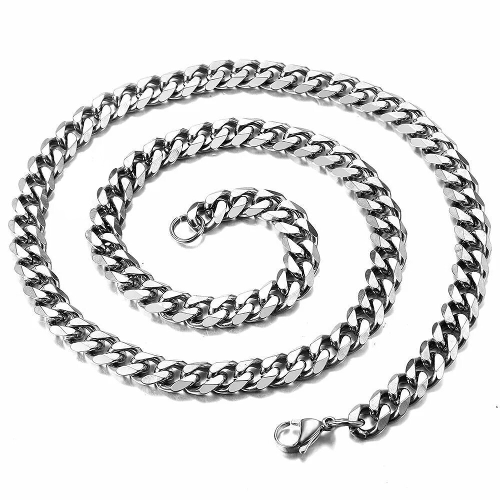 22″ 3mm Stainless Steel Chain Cuban Curb Necklace Dog Tag Women Men Link Jewelry