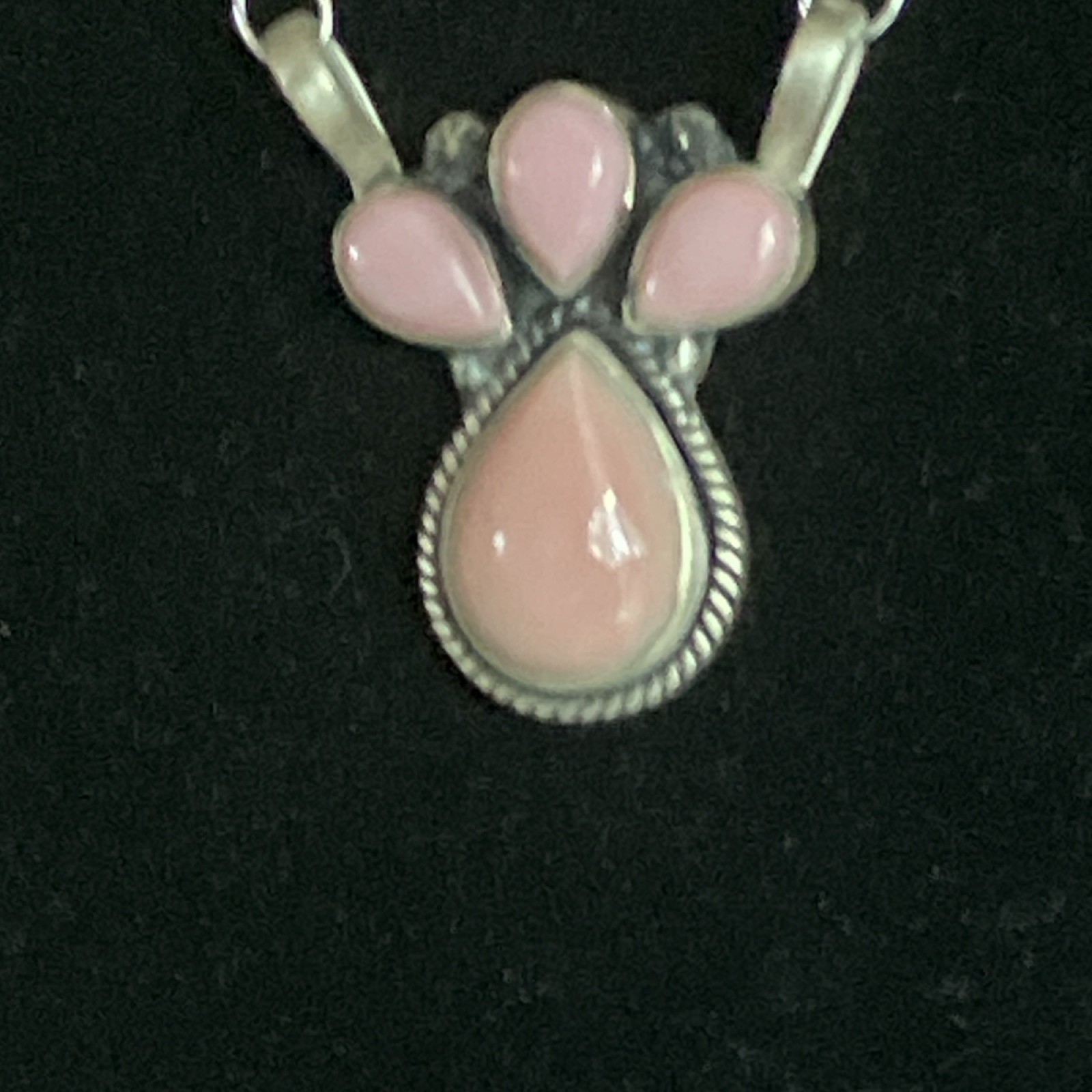 Delicate Pink Conch Triple Stone Pendant w Chain Necklace 18″ MM K8 925 Silver