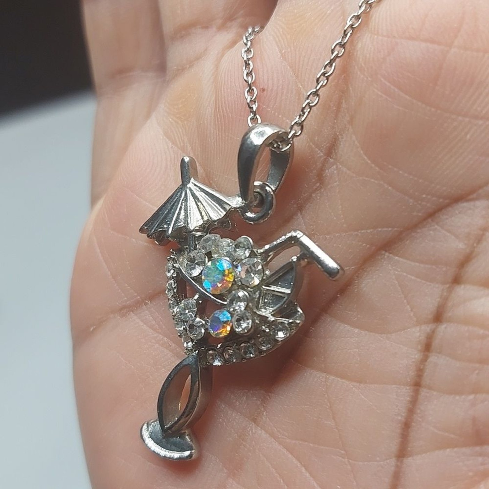 Margarita Cocktail Drink Pendant On Stainless Steel Chain Necklace
