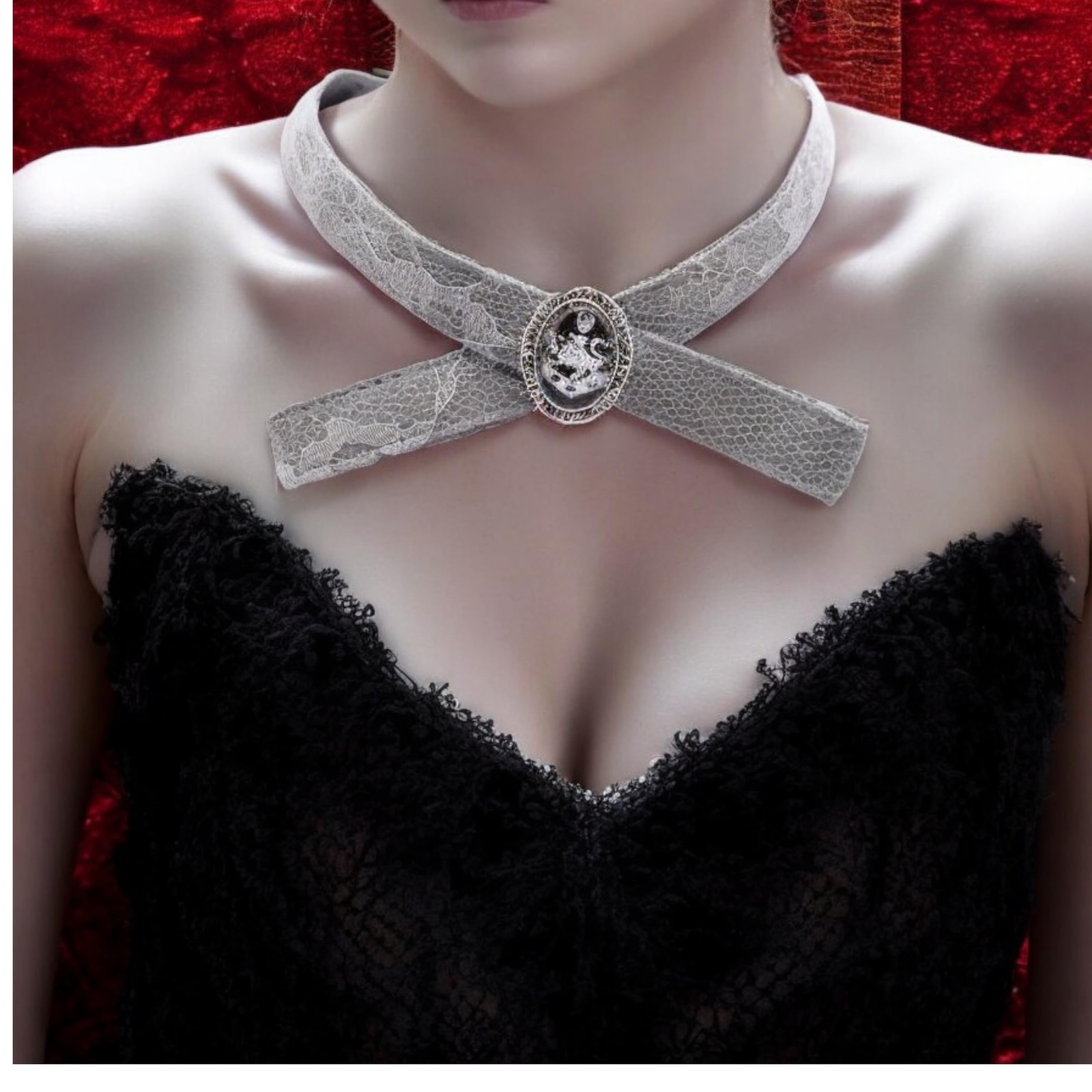 PRINCESS CUTENESS STORE Alice Cullen Vampire Victorian Choker Medium, gray