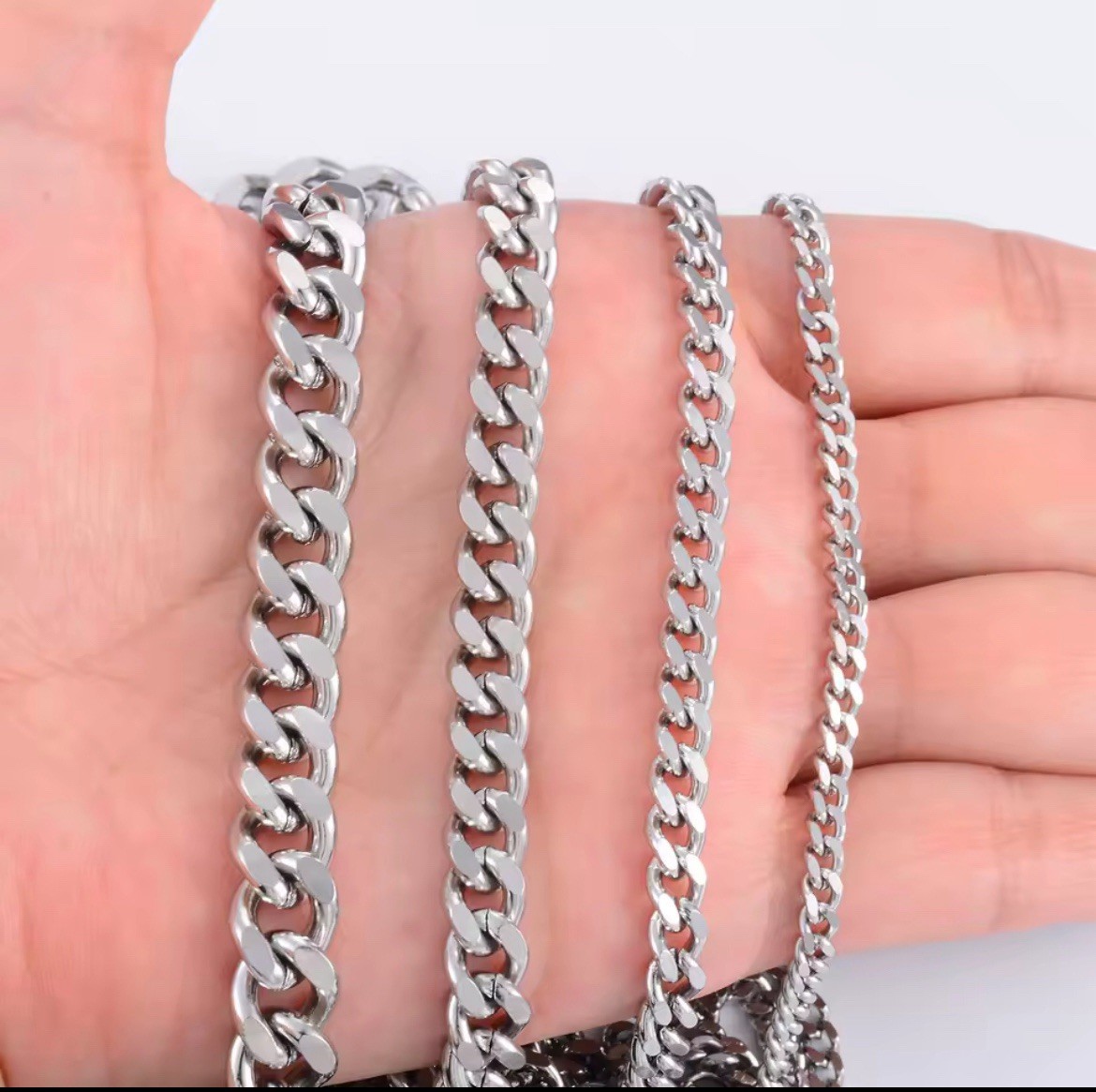 Stainless Steel Silver Tone Cuban Link Curb Chain Necklace 3.5–9mm 16–30in