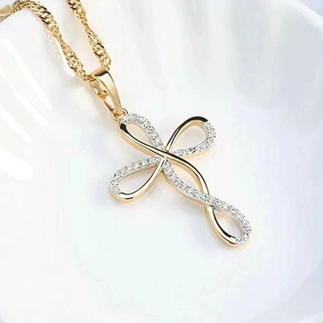 Pretty Cross Pendant In 14k Yellow Gold Plated 2Ct Round Cut Simulated Diamond