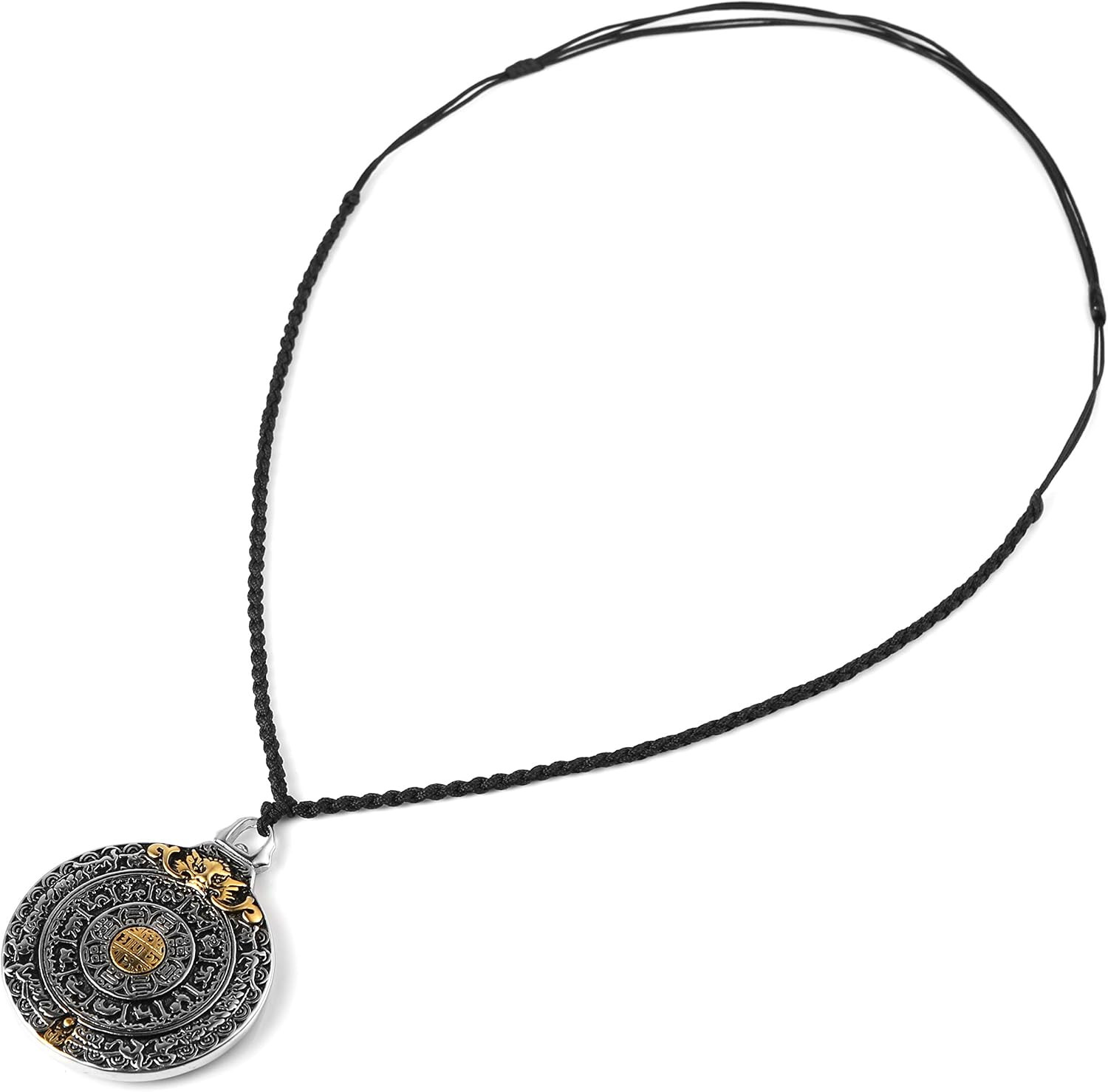 Tibetan Om Amulet Necklace Bagua I Ching Zodiac Dragon Stainless Steel Pendant