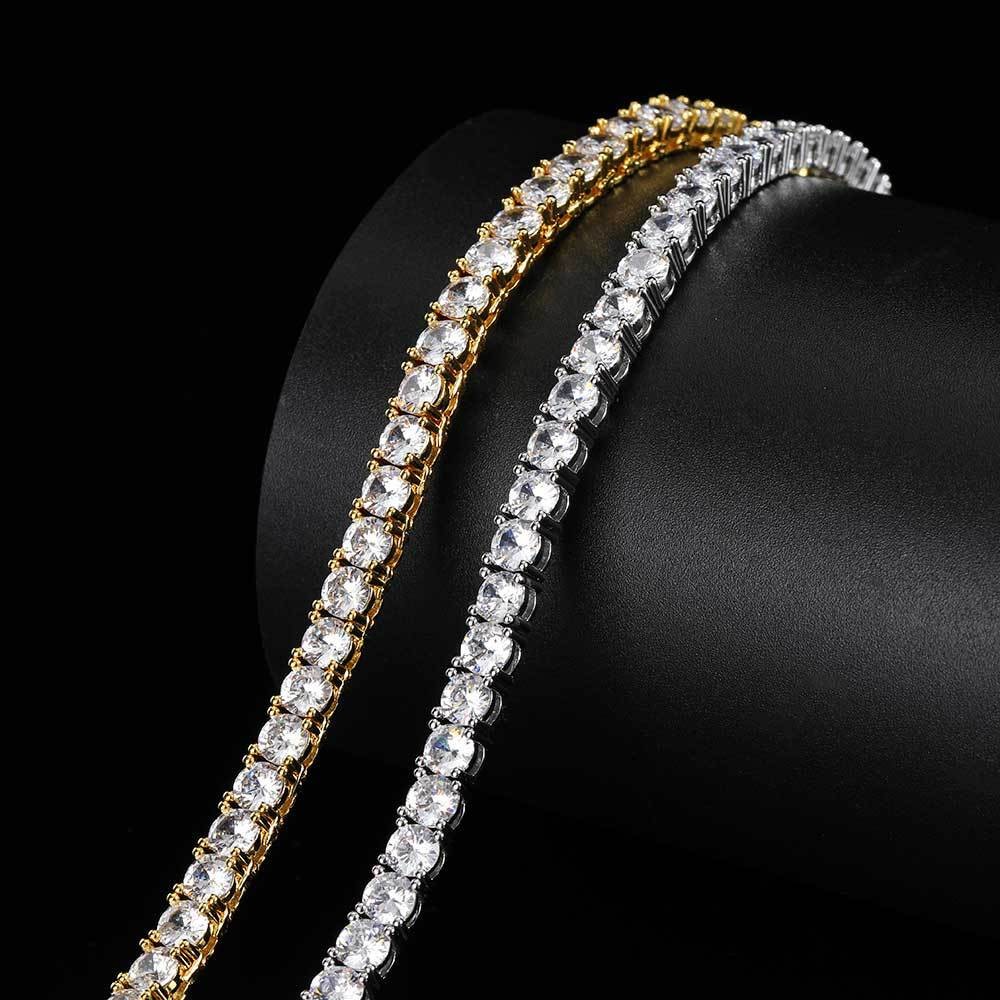 Hip Hop Tennis Chain Necklace 18K Real Gold Plated Full 5A Zircon Spring Clasp