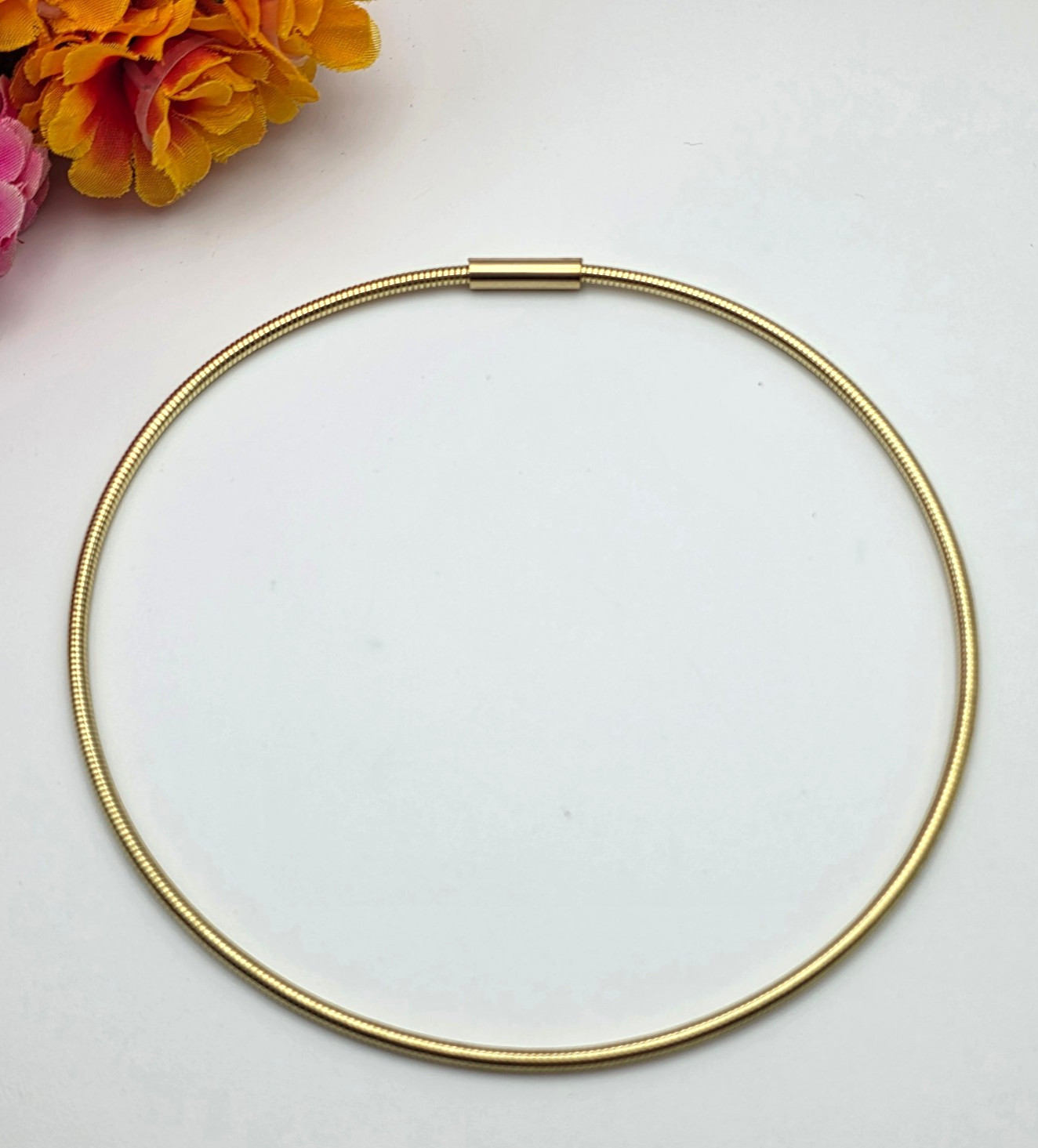 Gold Tone 3mm Snake Chain Choker Necklace Push Pin Clasp 17 Inch