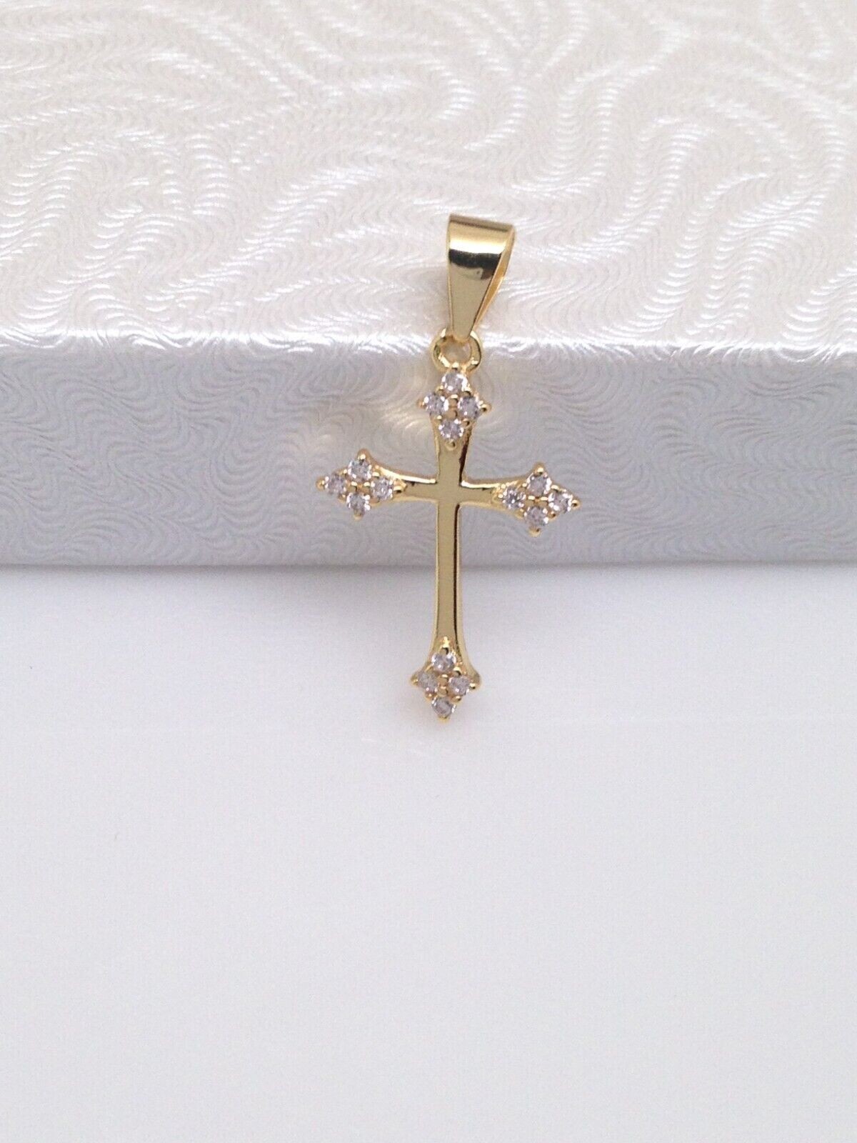 925 Sterling Silver CZ Gold Orthodox Cross Pendant Women 17mm(0.67″)/25mm Tiny