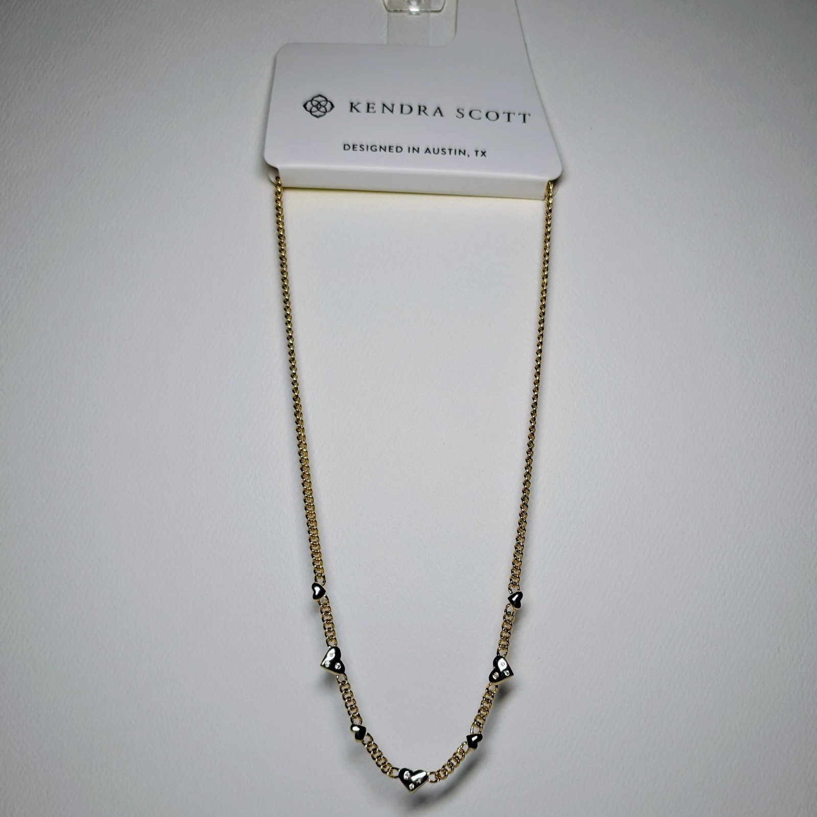 Kendra Scott Aria Gold Chain Necklace with Hearts and White CZs