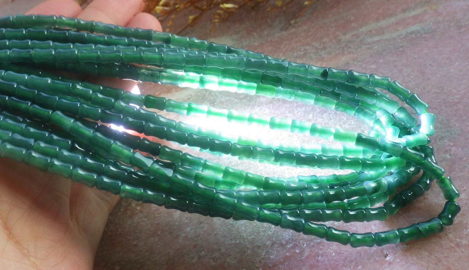 1 Pcs Video Certified Natural A Jade Jadeite Bamboo Bead Necklace 项链 122924