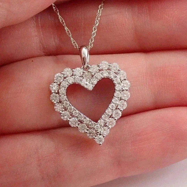 2.00Ct Round Cut Simulated Diamond Women’s Heart Pendant 14K White Gold Plated