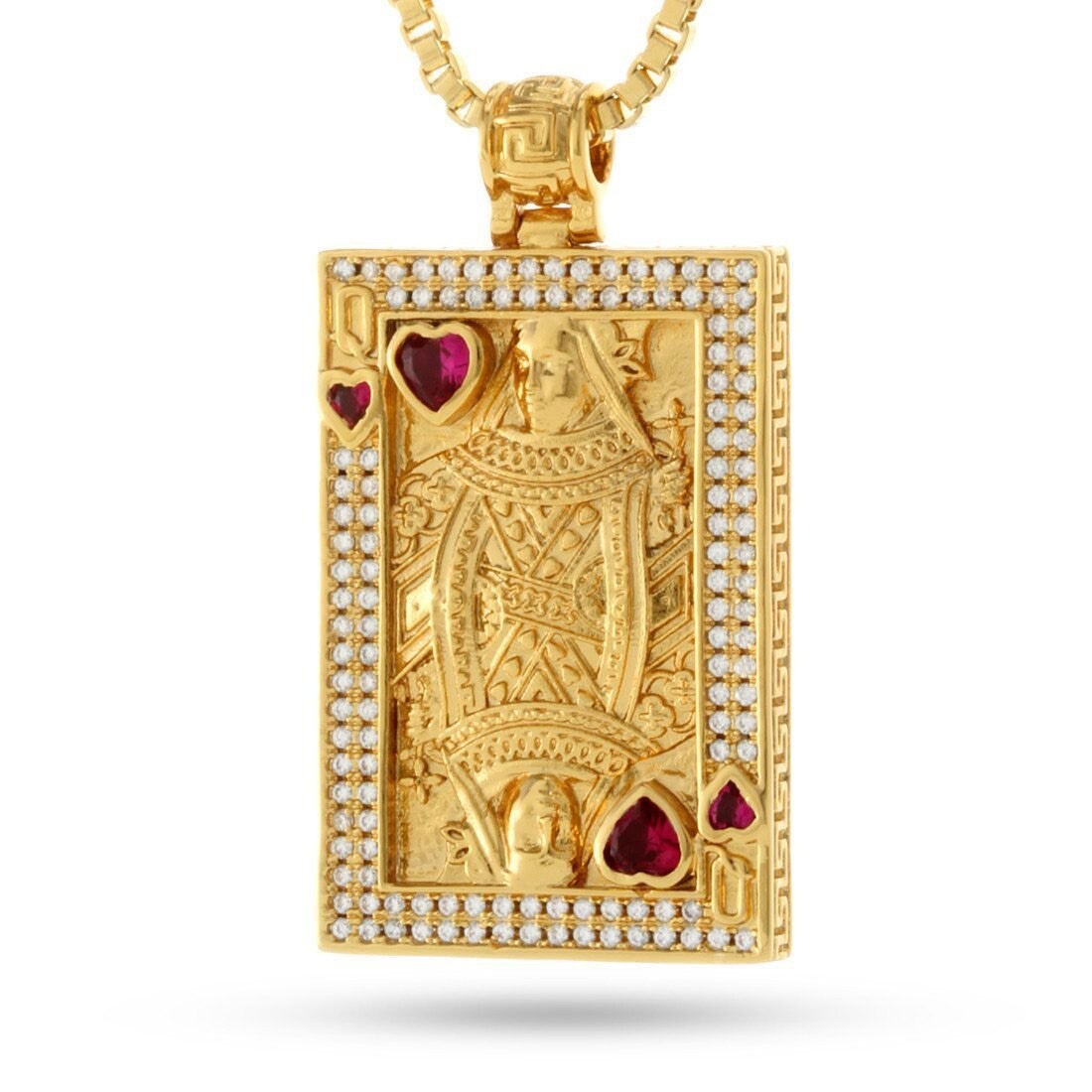 New KING ICE Suicide King and Queen Of Hearts Pendant w 24″ 2.5mm Franco Chain