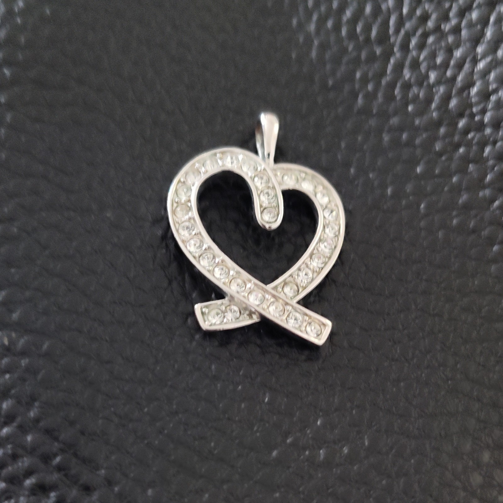silver tone heart charm pendant pavé round crystal white/colorless love theme