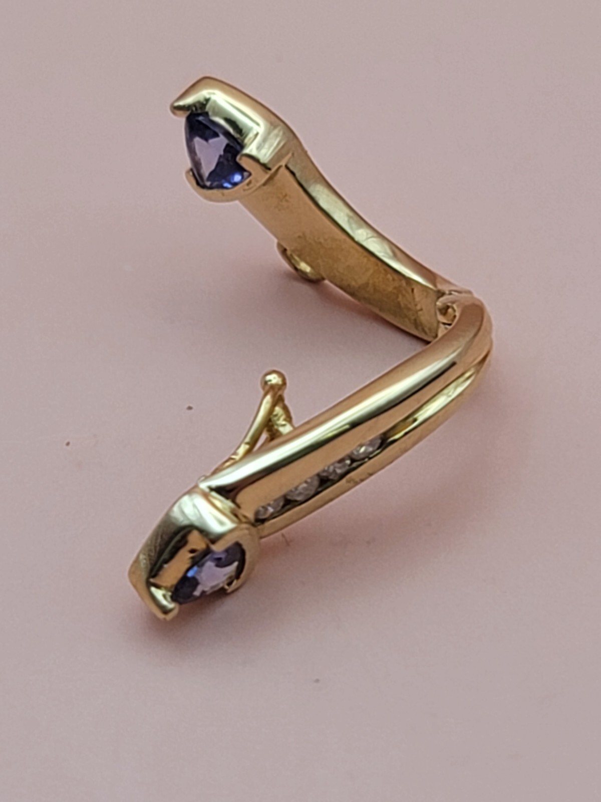 14k Yellow gold Trillion Blue Tanzanite Diamond Hinged Slider Pendant