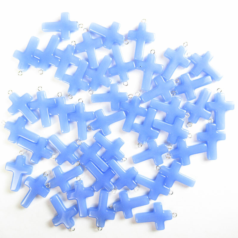 24Pcs 28x18x4mm Blue Jade Cross Pendant Bead PJ3435