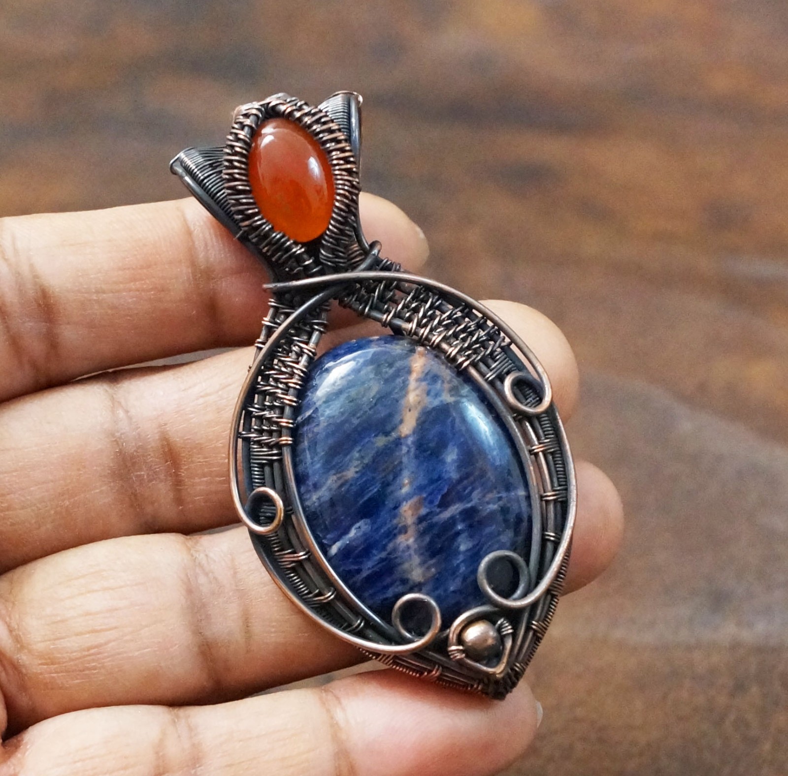 Sodalite Onyx Gemstone Copper Wire Wrapped Pendant Handmade Gift Jewelry (PD-102