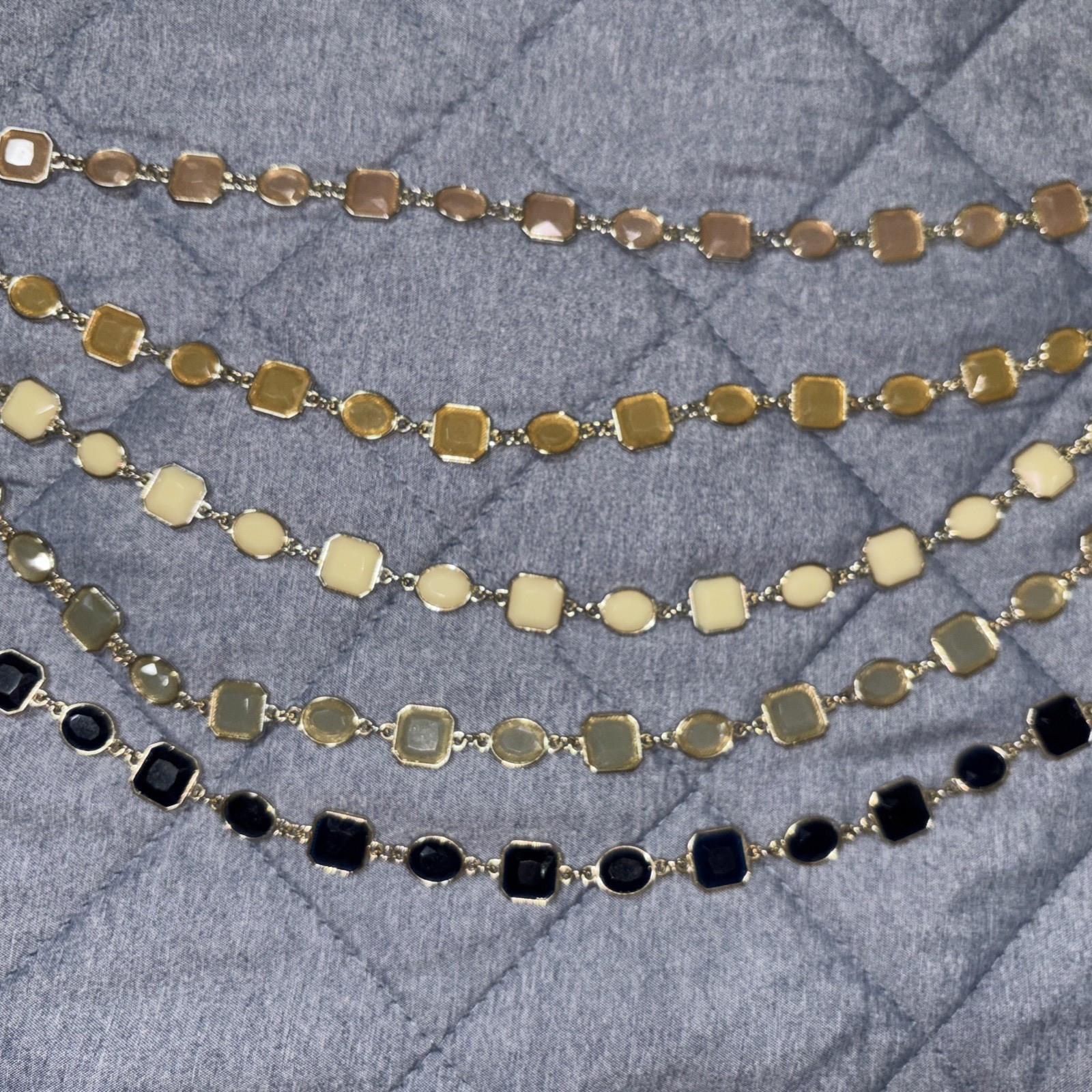 Anne Taylor Statement Necklace – 5-Strand Layered Geometric Enamel – 15in