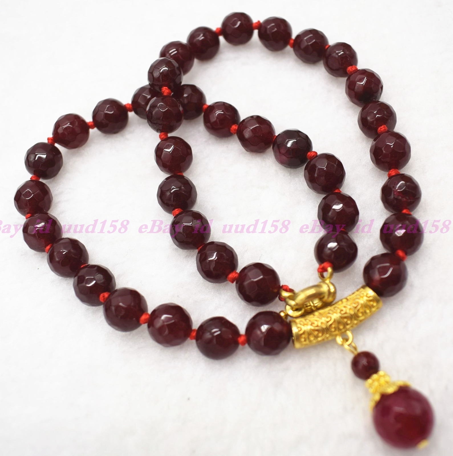 8mm Faceted Garnet Red Gemstone Round Beads Pendant Necklace 16-28″ AAA