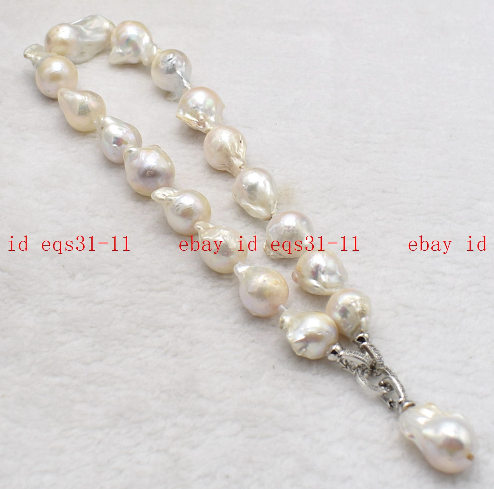 Natural 15x20mm White Freshwater Cultured Baroque Pearl Pendant Necklace 16-28″