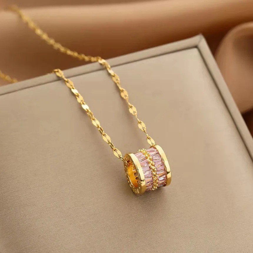 Women Necklace Cubic Zircon Pendant 18K Gold Plated Stainless Steel Jewelry Gift
