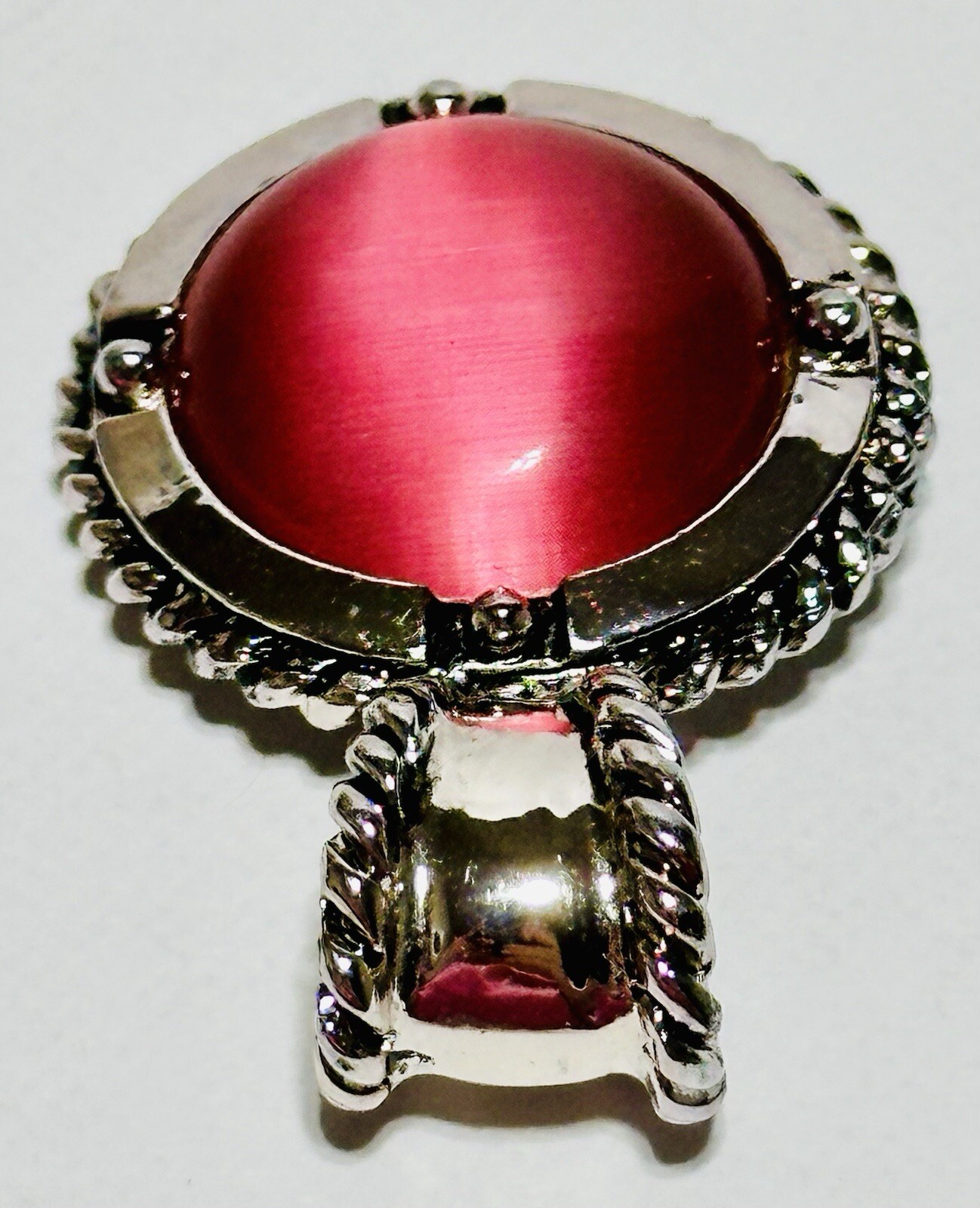 Roman Silver Tone Pink Acrylic Double Sided Pendant 1.25in.