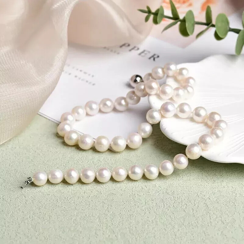 Perfect AAA Round South Sea Pearl 8-9mm White Pearl Necklace 16/36 inches 925s