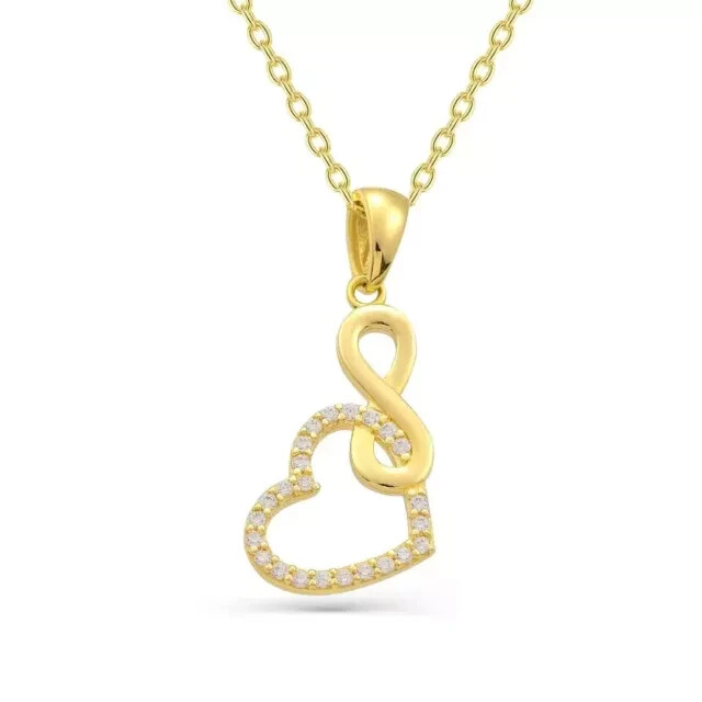 14K Yellow Gold Plated 2Ct Round Cut Simulated Diamond Infinity Heart Pendant