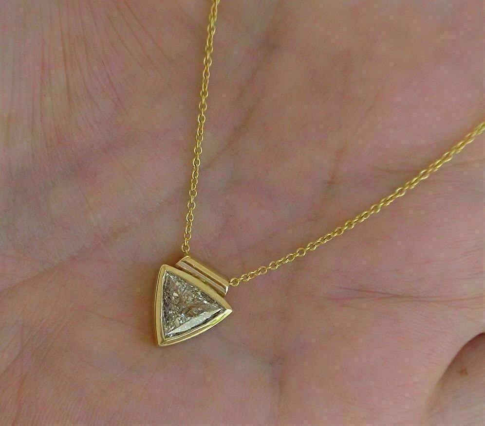 2 Ct Trillion Simulated Diamond Solitaire Pendant Chain 14k Yellow Gold Plated