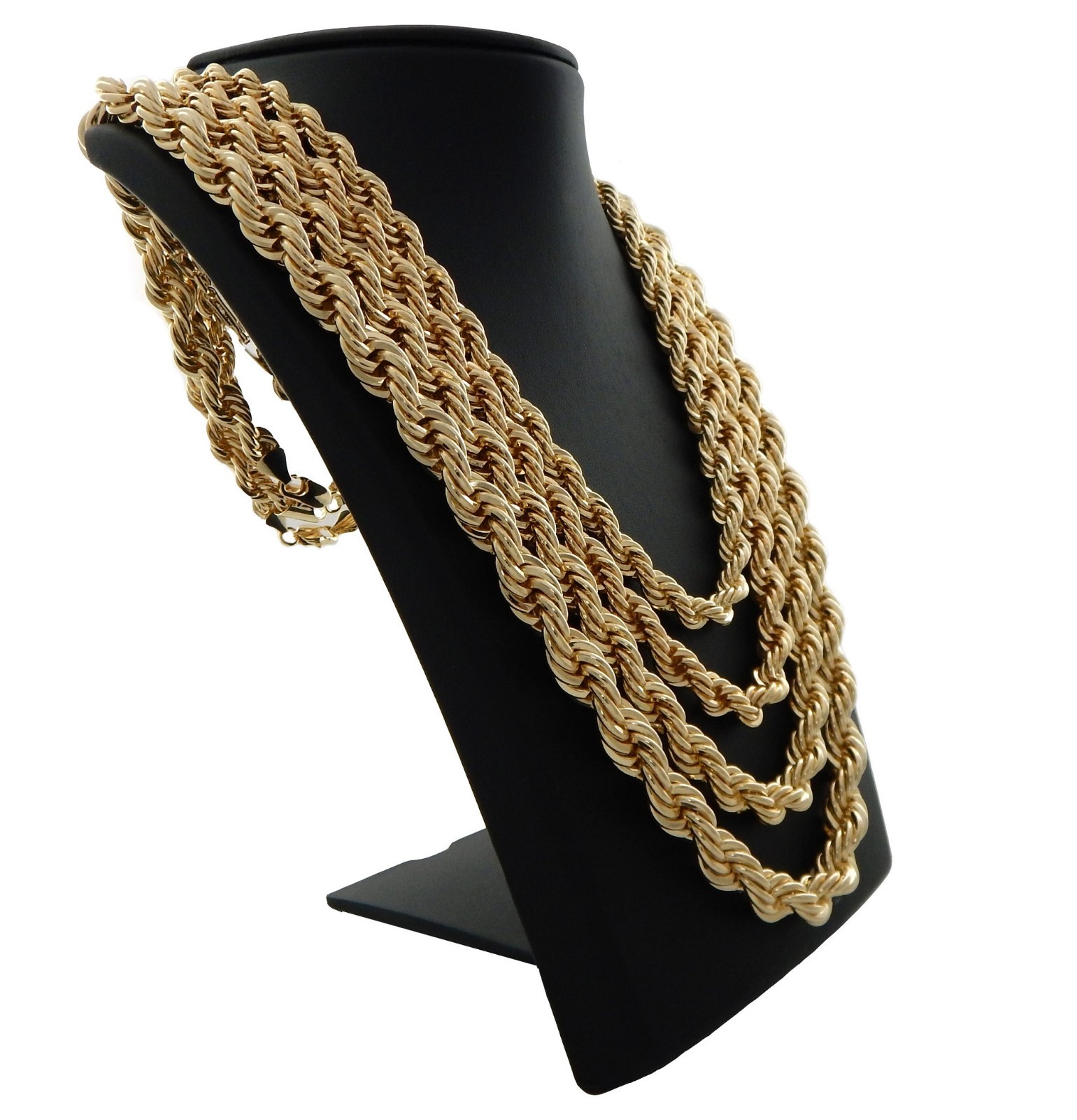 Mens Rope Chain Necklace 14k Gold Plated 2.5mm to 10mm 20″ 22″ 24″ 26″ 30″