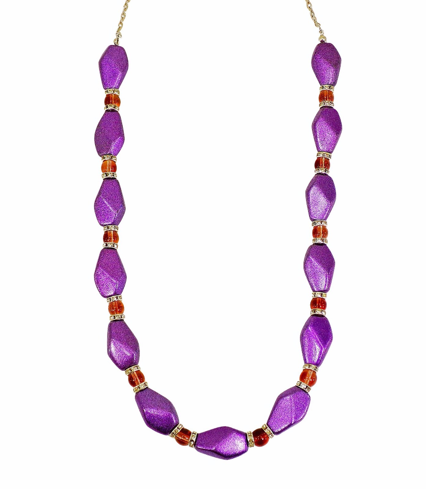 Purple bead necklace with small glass beads and crystal spacer beads NEW