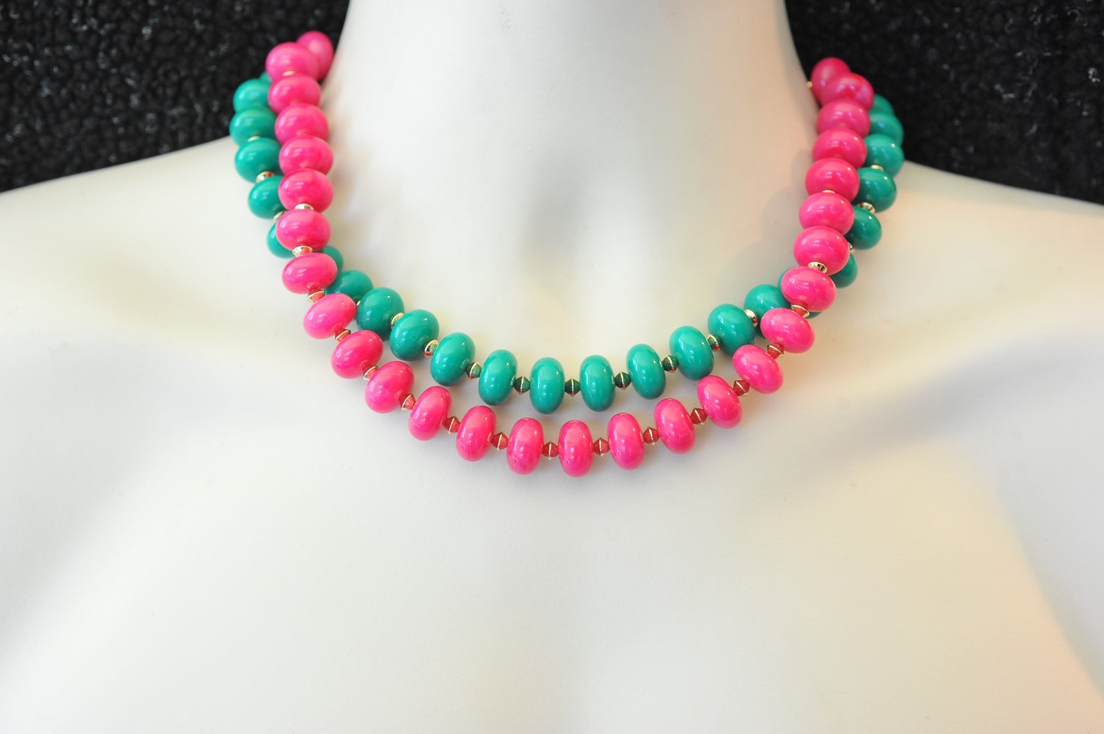 J. CREW Multi Strand Beaded Necklace statement LOT pink green 18″ XF10