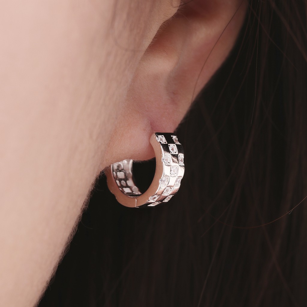 925 Sterling Silver Cubic Zirconia Huggie Hoop Earrings Korean Jewelry