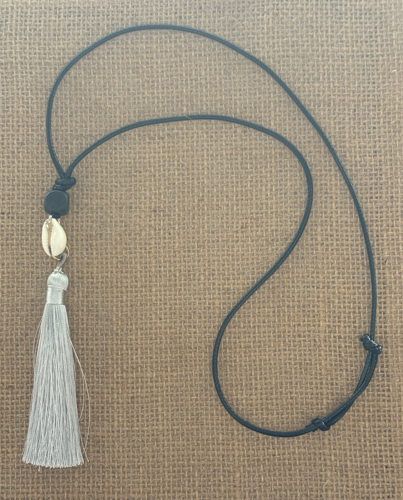 Shell Tassel Pendant Black Cord Necklace Boho Beach Theme Adjustable Closure