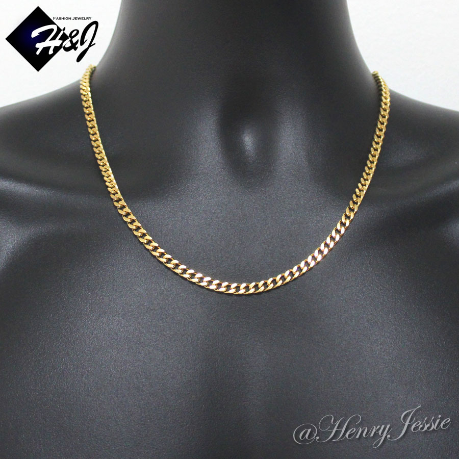 18″-40″MEN’s Stainless Steel 5mm Gold Plated Cuban Curb Link Chain Necklace
