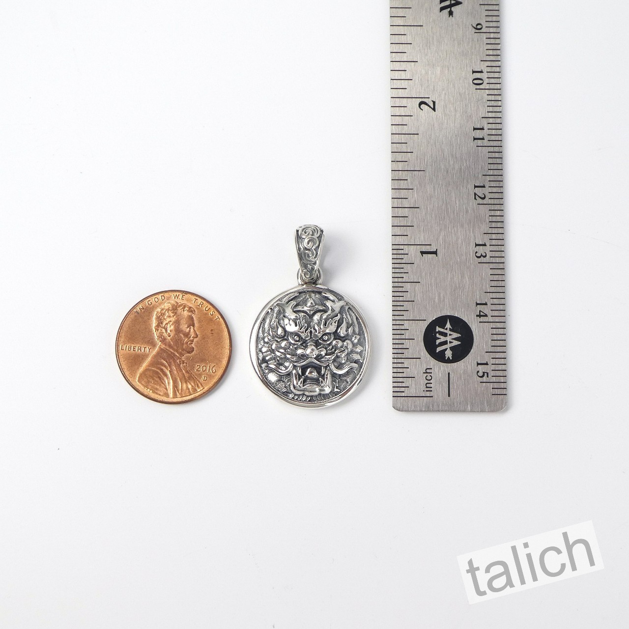 925 Sterling Silver Detailed Chinese Dragon Head 20mm Small Round Amulet Pendant