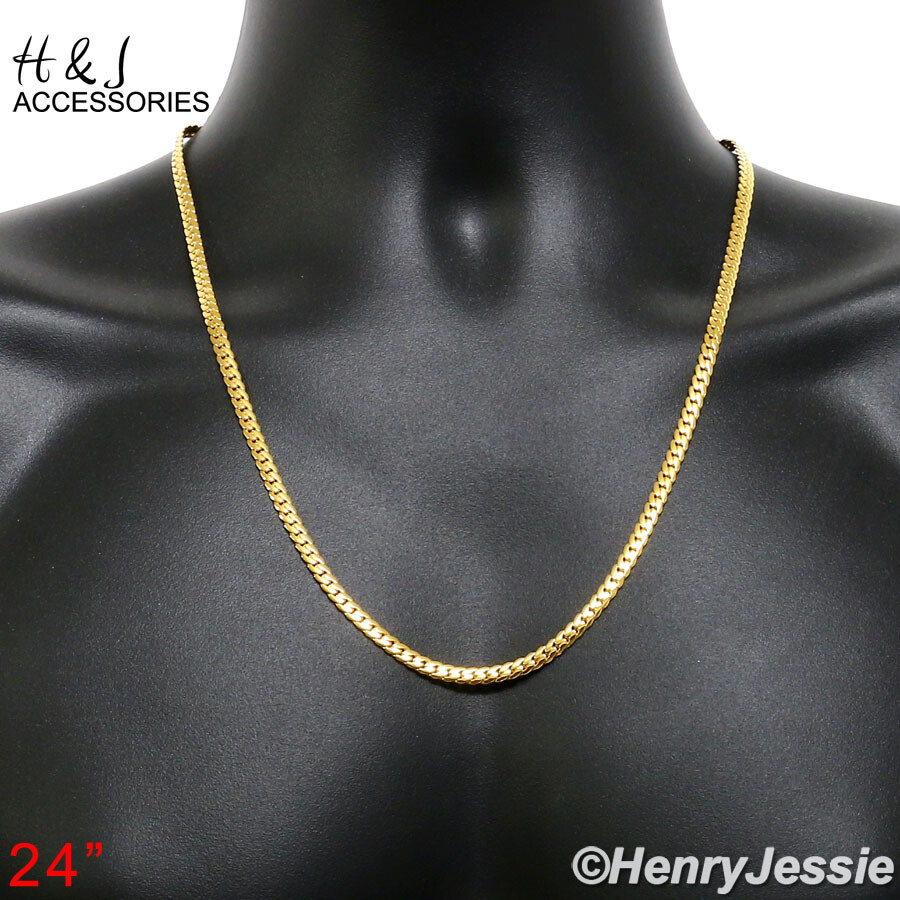 18-40″MEN Stainless Steel 4mm Gold Plated Cut Design Miami Cuban Necklace*GN161