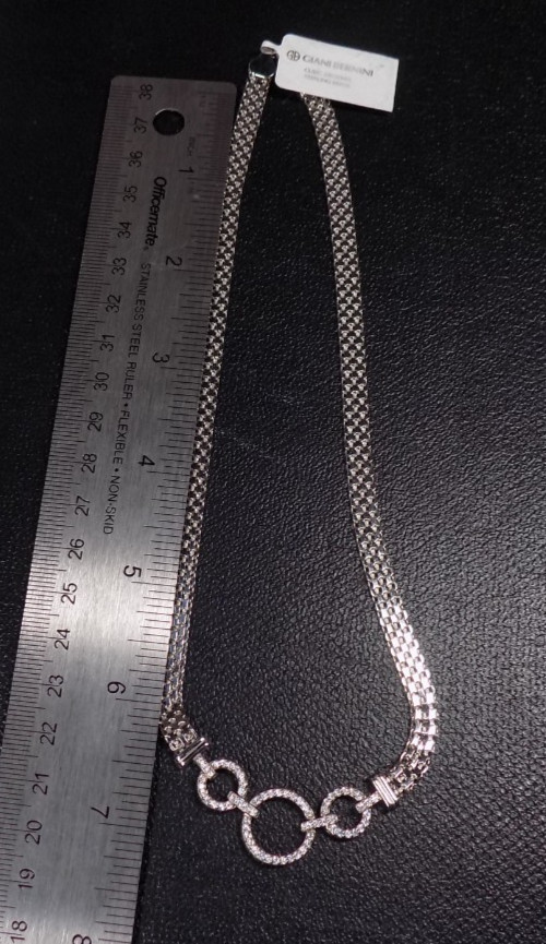 Cubic Zirconia Necklace 925 Sterling Silver Mesh White Colorless Circle Pendant