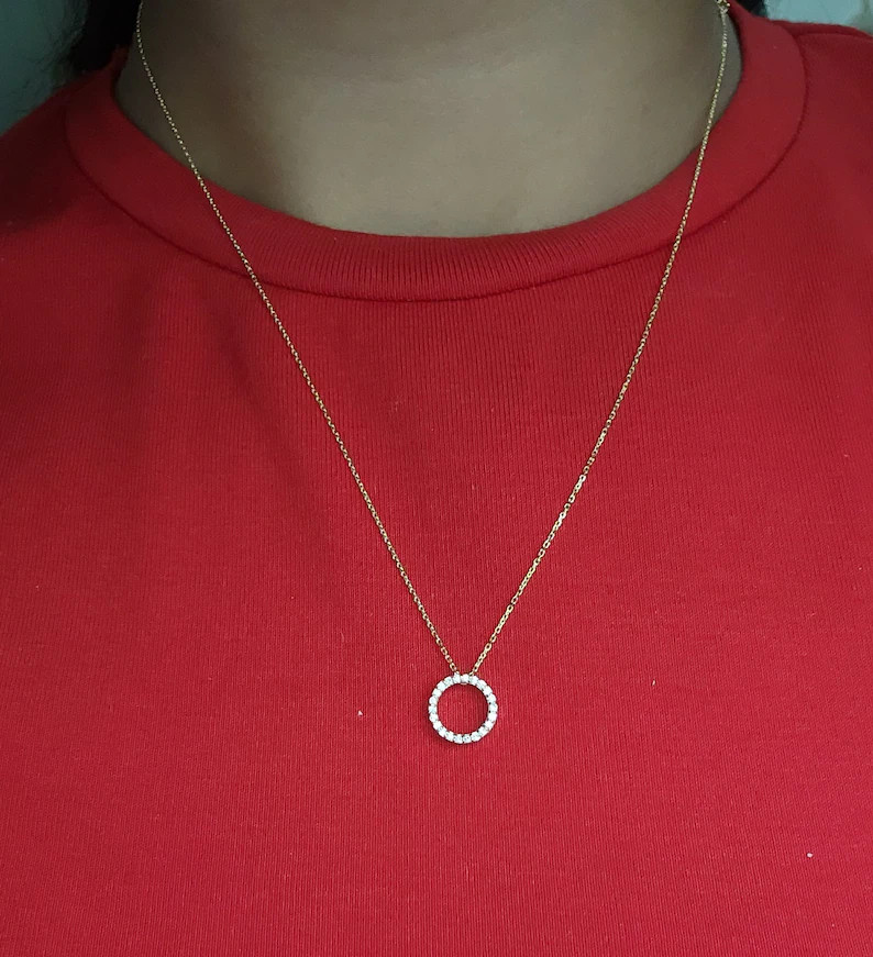 14Kt Gold Open Circle Lab Grown Diamond Cluster Pendant Necklace