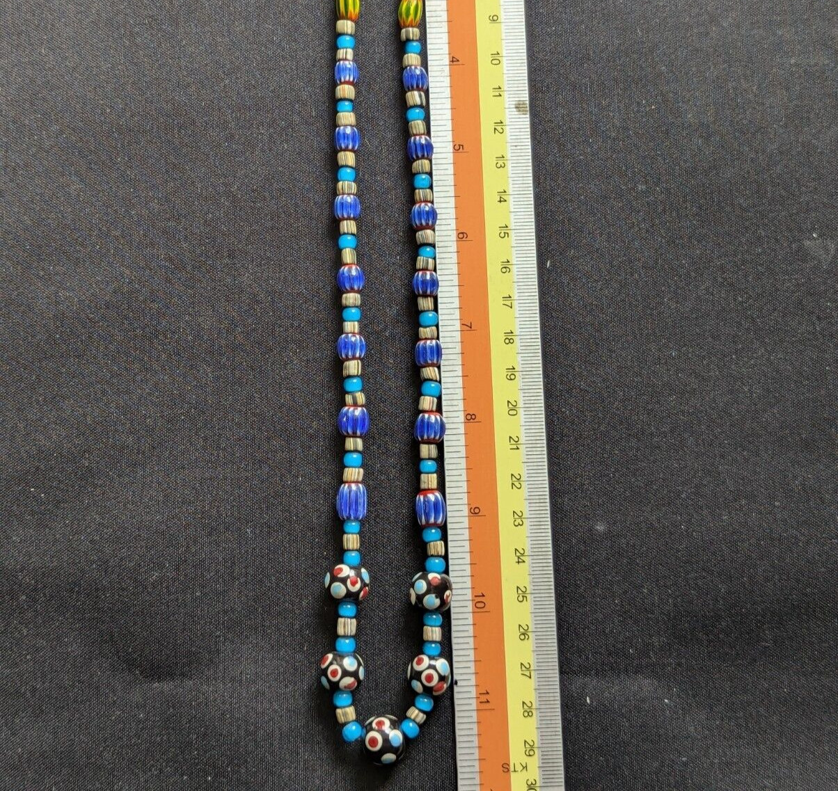 MixGlass Chevron & whiteHeart with EyesGlass Beaded Necklace
