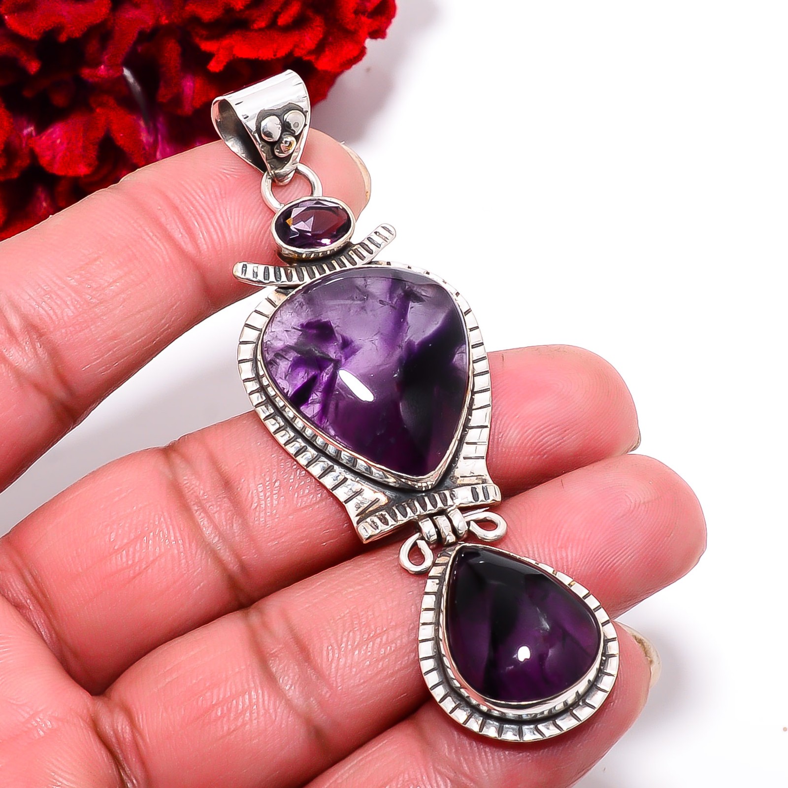 Trapiche Amethyst – Brazil Handmade 925 Sterling Silver Pendant 3.08″ P60