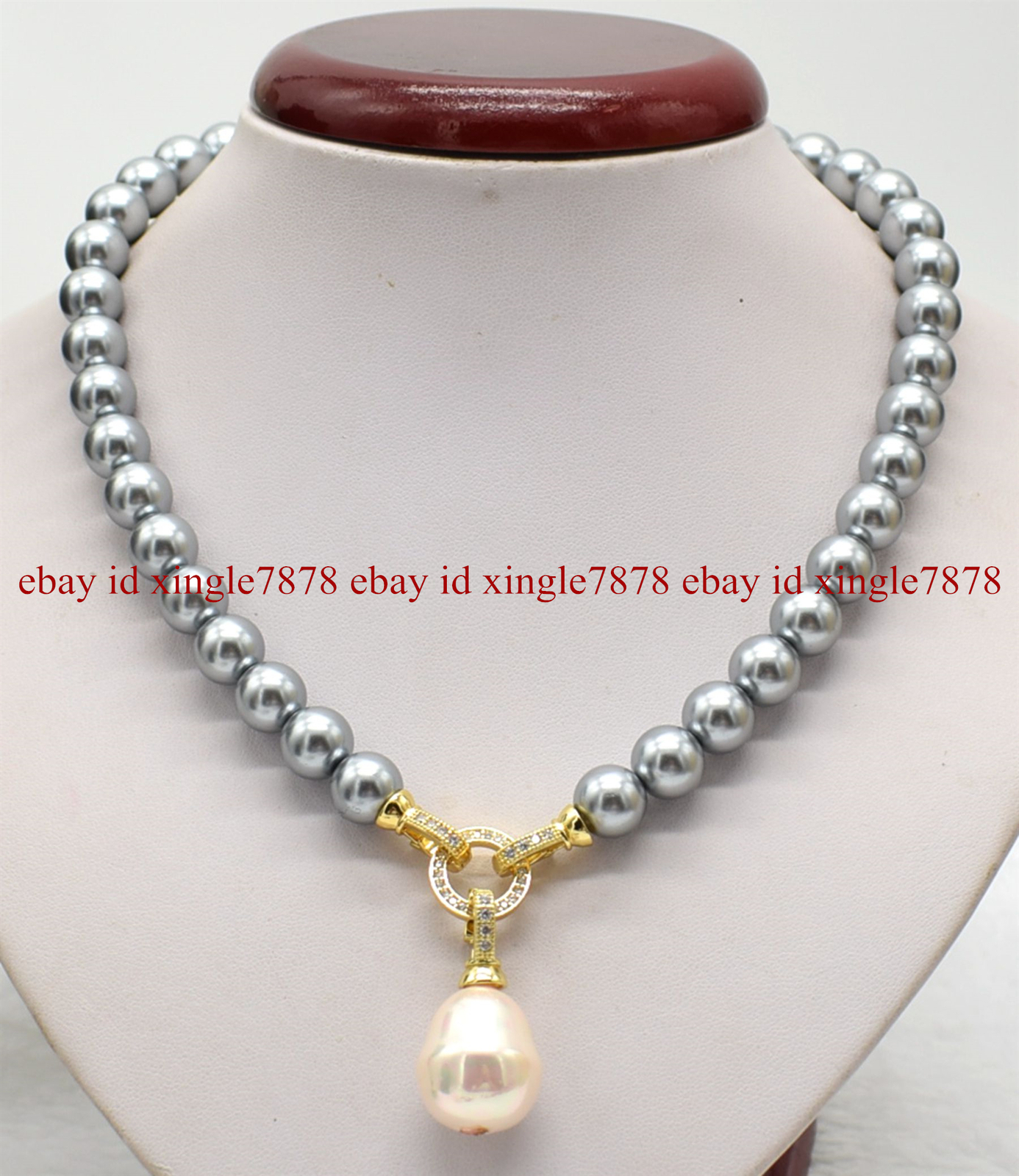 Natural 10mm Gray South Sea Shell Pearl 17-19mm Teardrop Pendant Necklace 20″