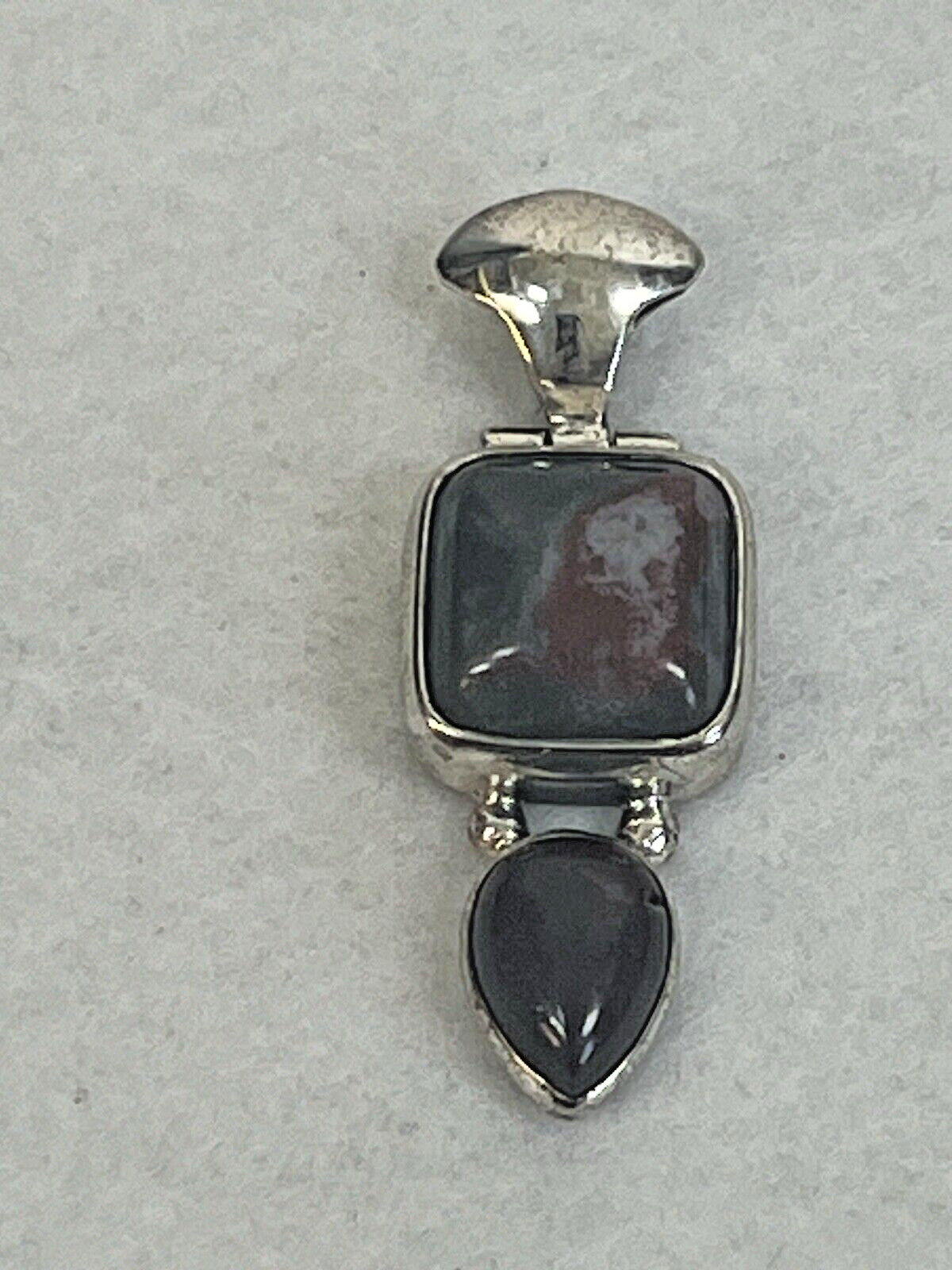 vtg Sterling Silver 21mm x 19mm Solid Framed Red Jasper Slider 925 Pendant 13g