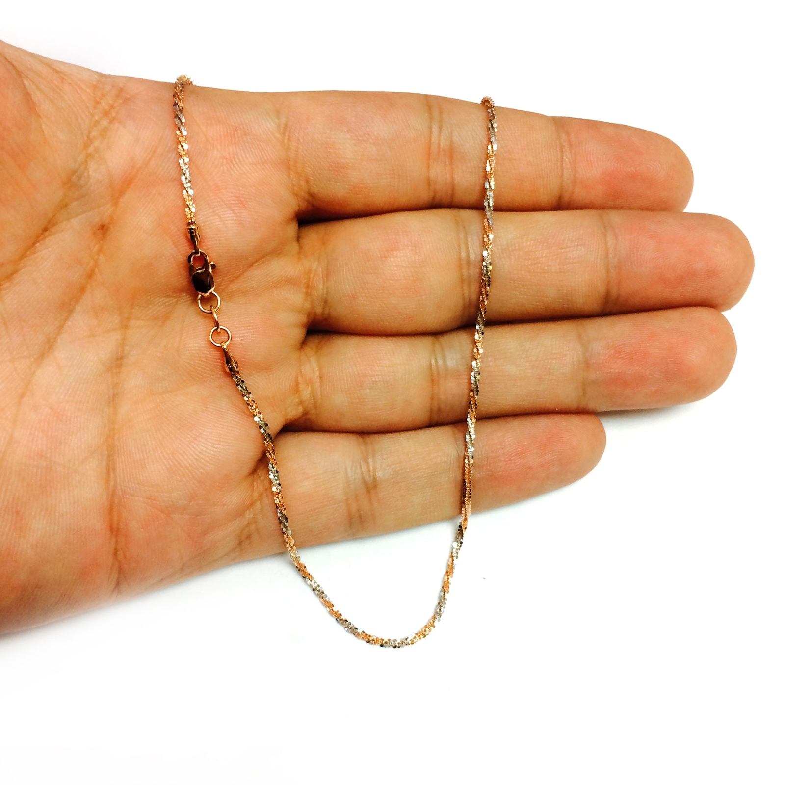 14k 2 Tone Rose And White Gold Sparkle Chain Necklace, 1.5mm, 18″