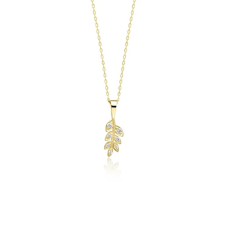 1Ct Round Cut Simulated Diamond Women’s Leaf Pendant In 14K Yellow Gold Plated
