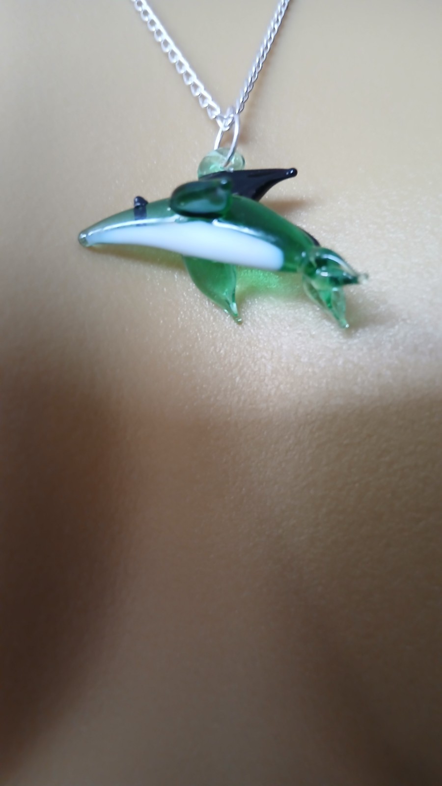 Dolphin Lampwork Glass On Silver Tone Necklace 50cm Chain/ 20 Inches
