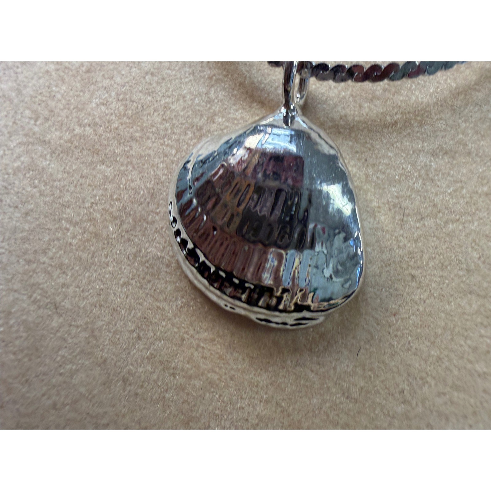 Silver Tone Seashell Pendant Necklace 18 Inch Chain Coastal Beach Jewelry