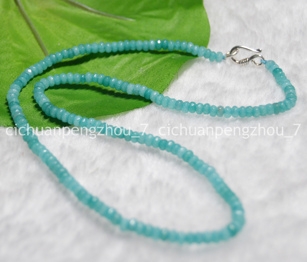 Faceted 2x4mm Blue Aquamarine Rondelle Gems Beads Necklace 18/24” Silver Clasp