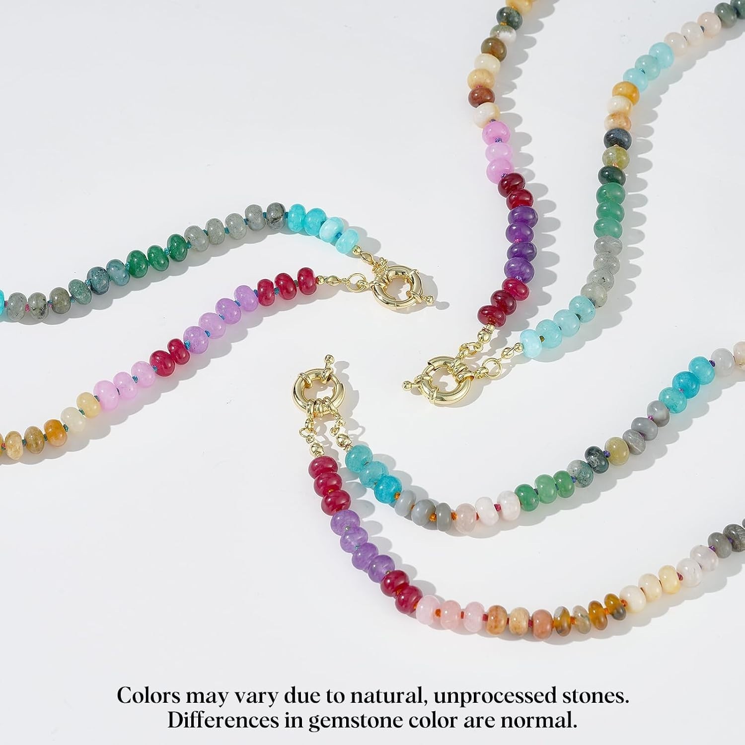 Unique Rainbow Beaded Necklace 17” – Handmade Natural Stone Choker for Summer