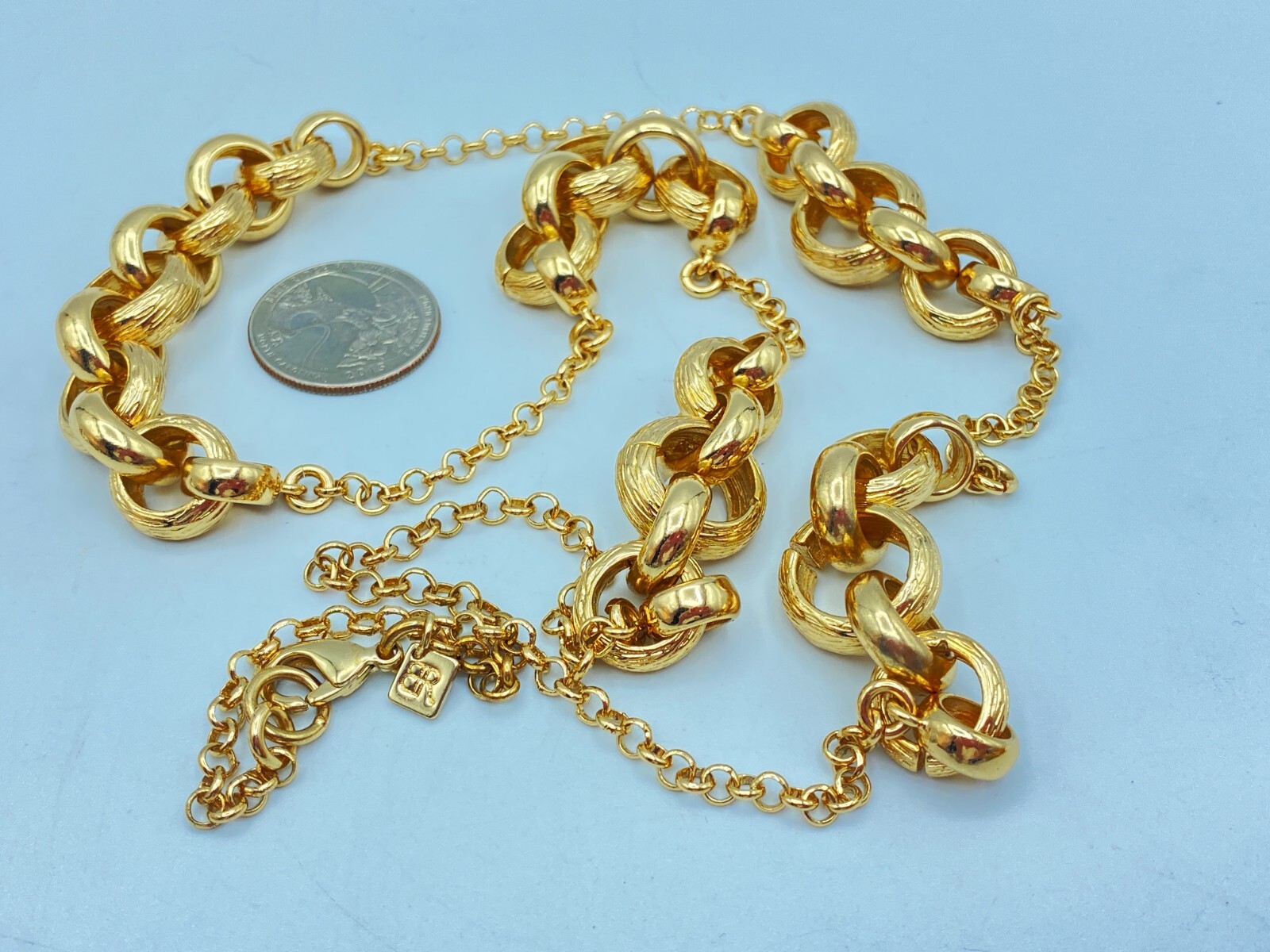 Chunky Banana Republic Necklace In Polished and Textured Bright Gold Tone 32 In